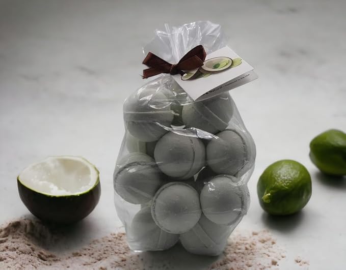 Bath Bombs 14 Set 1 oz/ea, Natural & Organic USA Handmade | Infused Essential Oils | Nourishing Shea & Coco Butter | Relaxing Aromatherapy | Vegan & Cruelty-Free, Skin Friendly - Coconut Lime Verbena