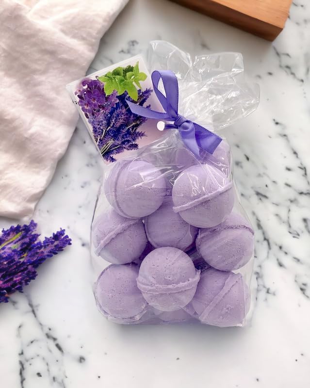 Bath Bombs 14 Set 1 oz/ea, Natural and Organic USA Handmade Bath Fizzies | Nourishing Shea & Coco Butter | Relaxing Aromatherapy | Gift Idea | Vegan & Cruelty-Free, Skin Friendly - Lavender Vanilla