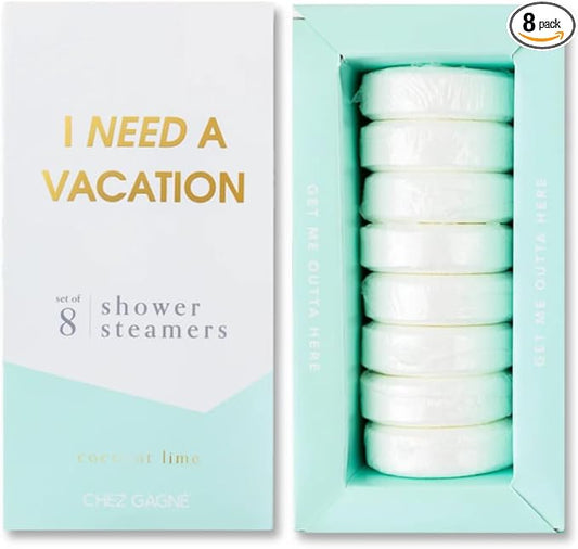 Aromatherapy Shower Steamers - I Need A Vacation - Coconut Lime, Set of 8 - Vegan, Cruelty-Free, Made in USA - Paraben, Sulfate & Phthalate-Free - Relaxation Self Care Gift