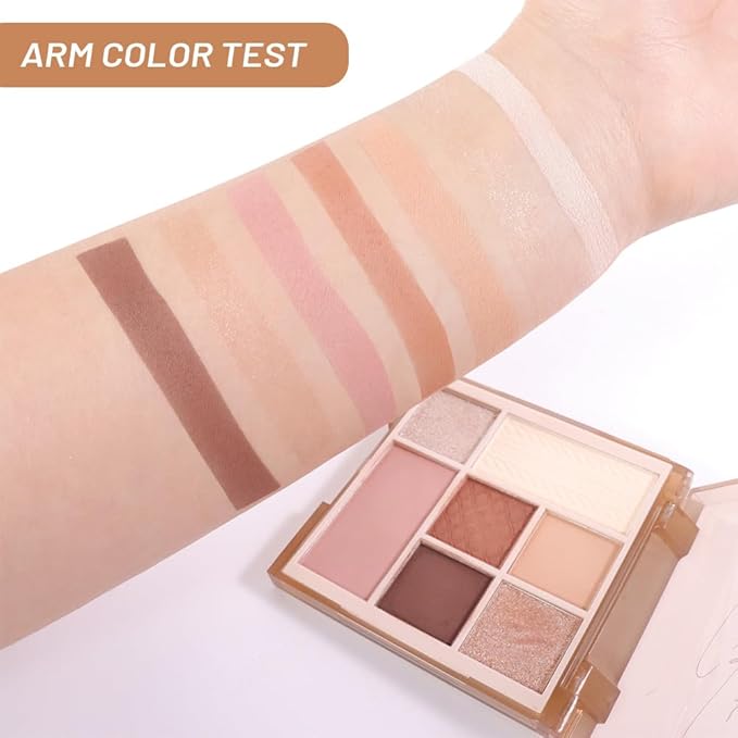 7Colors Eyeshadow Makeup Palette,White GoldenBrown Mauve Taupe Natural Neutral Eye Shadow Palettes for Older Women,Long Lasting Naturing-Looking,Lightweight,Eye Makeup Kit Travel Size,Vegan