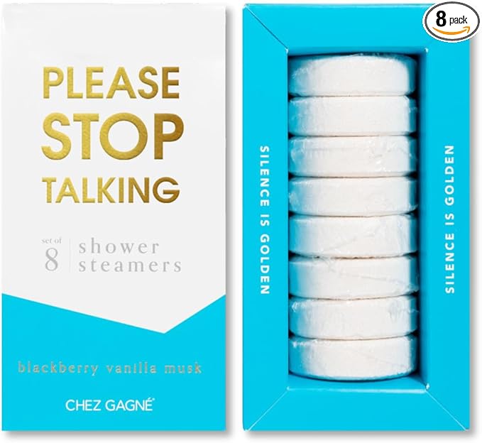 Aromatherapy Shower Steamers - Please Stop Talking - BlackBerry Vanilla Musk, Set of 8 - Vegan, Cruelty-Free, Made in USA - Paraben, Sulfate & Phthalate-Free - Funny Self Care Gift