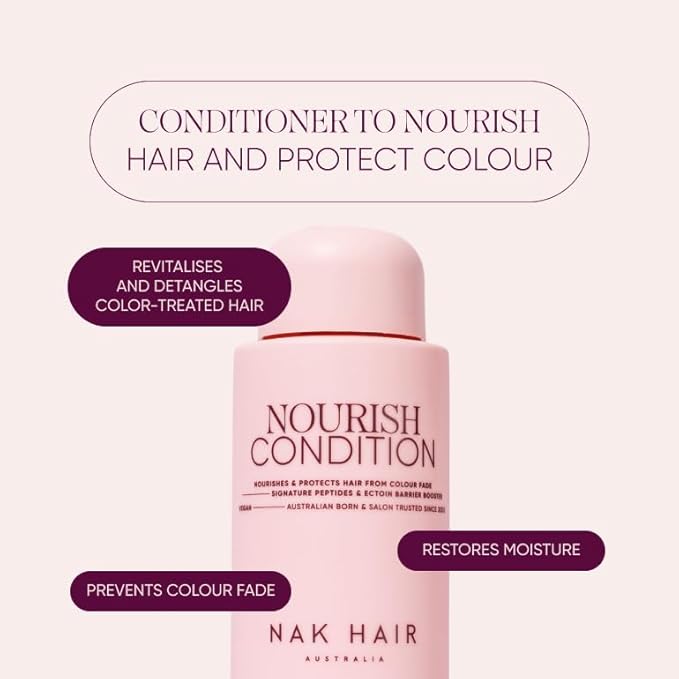 NAK Signature Nourish Condition 350ml - Color Protect Hair Conditioner - Moisturizing & Detangling for Color Treated & Damaged Hair with Peptides & Coconut Oil - Vegan