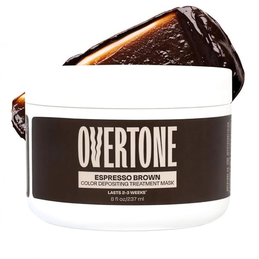 Overtone Semi Permanent Hair Color Conditioner, Espresso Brown, 8 oz, Nourishing, Damage-Free, Color Depositing Mask for All Hair Types with Shea Butter & Coconut Oil, Vegan & Cruelty-Free