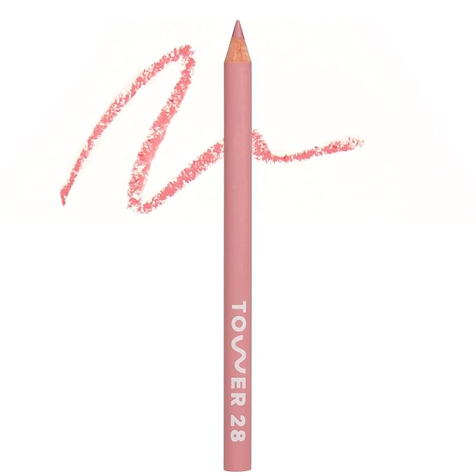Tower 28 OneLiner - Multi-Use Creamy Lip Liner, Eyeliner & Face Makeup Pencil for Sensitive Skin - Hydrating, Vegan Formula with Shea Butter - Matte, Long-Lasting Finish - Rosy Nude (1 Count)