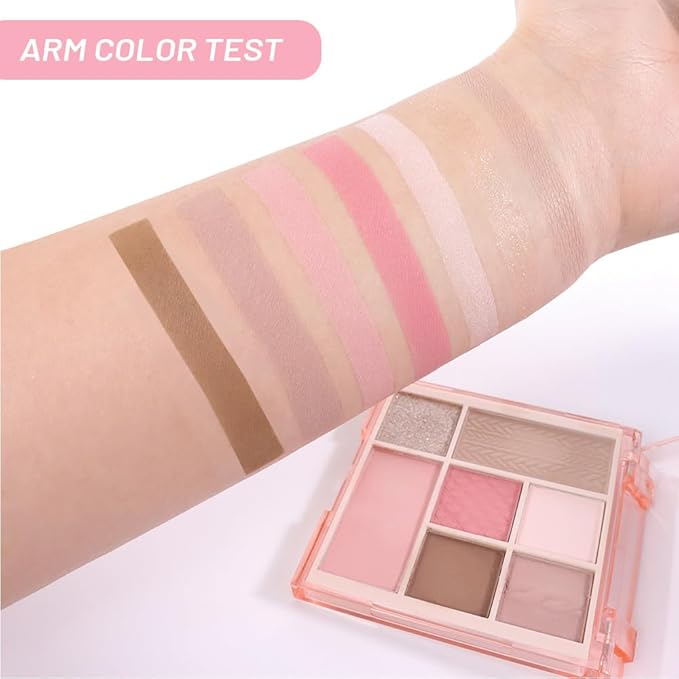 7Colors Eyeshadow Makeup Palette,Pink Mauve Brown Champagne Natural Neutral Eye Shadow Palettes for Older Women,Long Lasting Naturing-Looking,Lightweight,Eye Makeup Kit Travel Size,Vegan