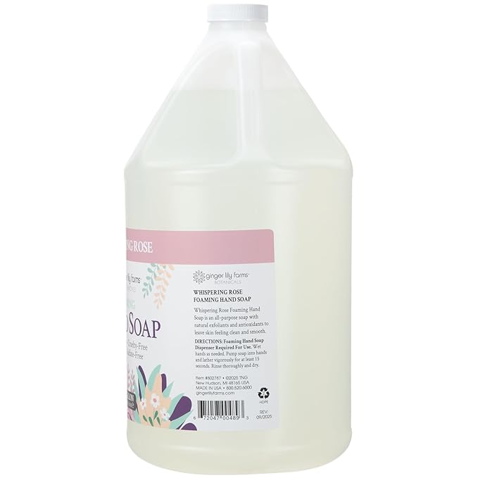 Ginger Lily Farms Botanicals All-Purpose Foaming Hand Soap Refill, 100% Vegan & Cruelty-Free, Whispering Rose Scent, 1 Gallon (Pack of 4)