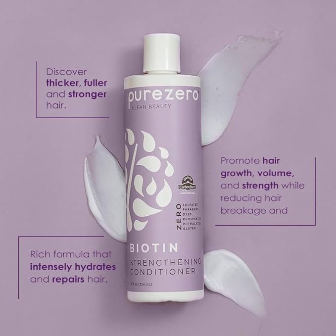 Purezero Biotin Shampoo & Conditioner Set - Anti Thinning Formula - Volumizing, Thicker, Fuller Hair - Zero Sulfates, Parabens, Dyes, Gluten - 100% Vegan & Cruelty Free (12 Fl Oz (Pack of 2))