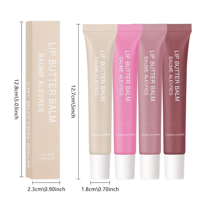 4 PCS Butter Lip Balm – Ultra-Hydrating Lip Care with Shea Butter & Olive Oil, Soothes Dry Lips with Natural Tint & Gloss Effect, Lip Plumper Moisture & Light Lip Stain Finish Set 04