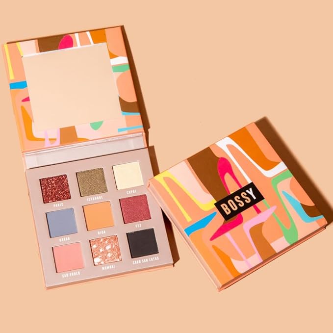 Bossy Cosmetics Style Meets Substance Eyeshadow Palette, Vegan Eye Makeup Kit, Beauty Gift Set for Women, Cruelty Free, Includes 9 Long Lasting Colors - Matte, Glitter, and More