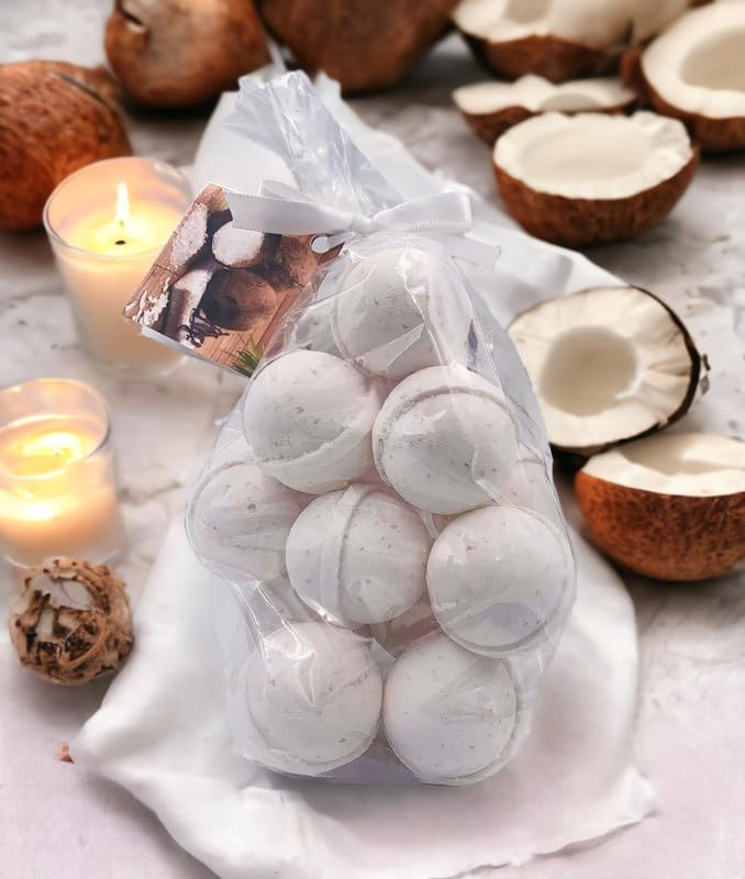 Bath Bombs 14 Set 1 oz/ea, USA Handmade | Shea & Coco Butter | Moisturizng Dry Skin | Gift Idea | Natural Ingredients | Vegan & Cruelty Free | Essential Oils Aromatheraphy - Caribbean Coconut