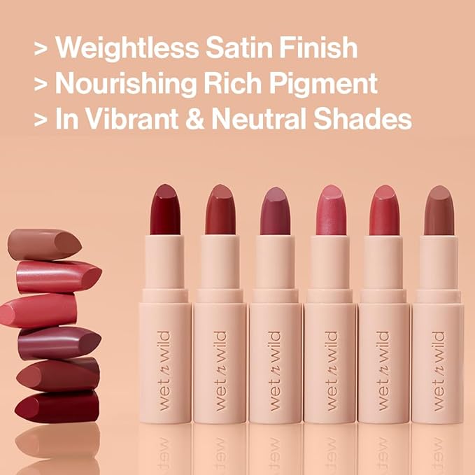 wet n wild Mega Last Rich Satin Lip Color,Rich Creamy Color with Satin Finish,Infused with Vitamin E & Moisturizing Argan Oil,Lightweight,Silky-Smooth,Vegan & Cruelty-Free- Hush Lil' Beige (Pack of 2)