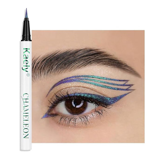 Kaely Chameleon Liquid Eyeliner, Glitter Metallic Chrome Eyeliner Liquid, Multichrome Eye Liner Waterproof Smudge Proof, High-Pigmented Makeup Looks, Quick-Drying, Cruelty-free, 05 Teal