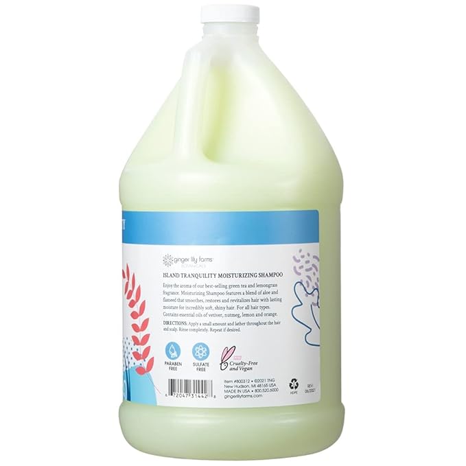 Ginger Lily Farms Botanicals Moisturizing Shampoo for All Hair Types, Island Tranquility, 100% Vegan & Cruelty-Free, Green Tea Lemongrass Scent, 1 Gallon Refill (Pack of 4)