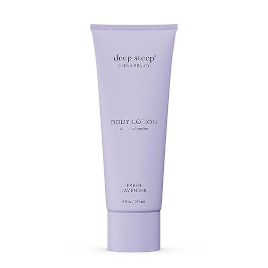 Deep Steep Body Lotion, Fresh Lavender, 8 oz – Moisturizer with Coconut Oil, Shea Butter, Argan Oil, Aloe Vera & Niacinamide – Vegan, Clean Beauty, Daily Skin Hydration