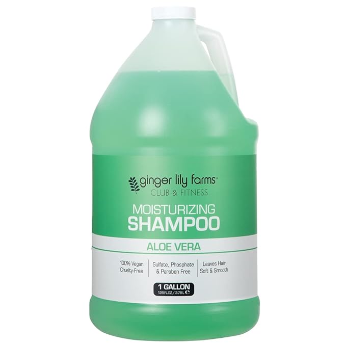 Ginger Lily Farms Club & Fitness Moisturizing Shampoo for All Hair Types, 100% Vegan & Cruelty-Free, Aloe Vera Scent, 1 Gallon Refill (Pack of 4)