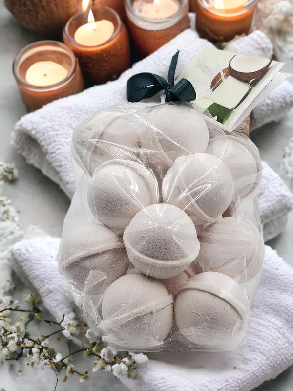 Bath Bombs 14 Set 1 oz/ea, USA Handmade, Quality Bath Fizzies | Essential Oils Aromatheraphy | Moisturizing Shea & Coco Butter | Natural and Organic, Vegan & Cruelty-Free - Creamy Coconut