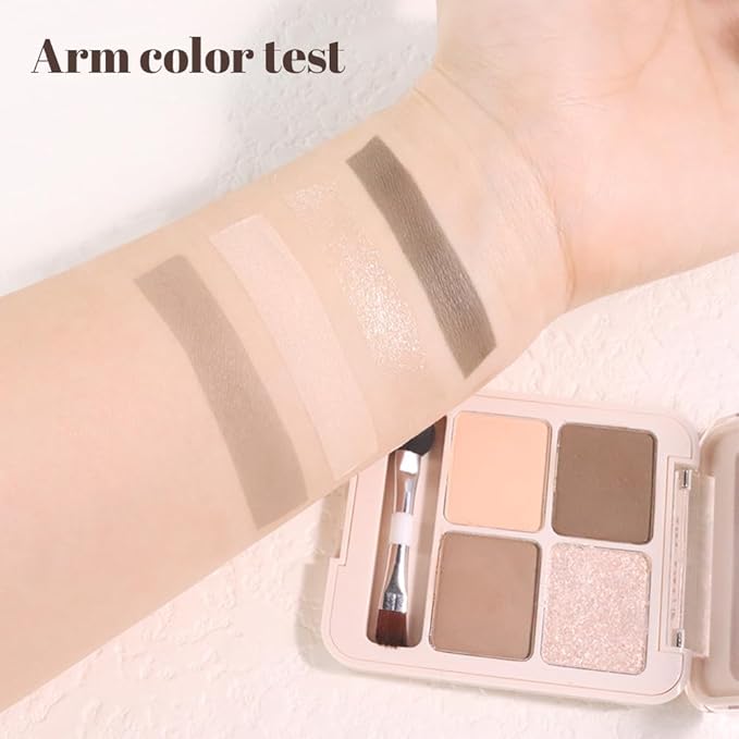 Nude Brown Champagne 4Colors Eyeshadow Makeup Palette with Brush Mirror,Natural Neutral Powde Eye Shadow Palettes for Older Women,Long Lasting Naturing-Looking,Lightweight Eye Makeup Kit Travel Size
