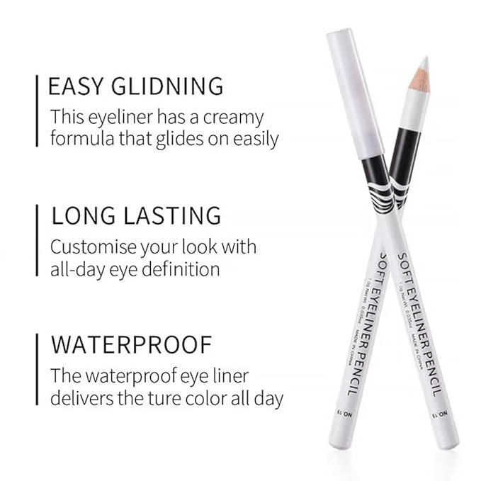 12PCS White Waterproof Inner Eyeliner, Eyebrow Pencil for Women– Multi-Use Cream Pen with Sharpener for Liner, Shadow,Matte Quick Dry Eye Pencils, Smudge Proof, Delineador de ojos