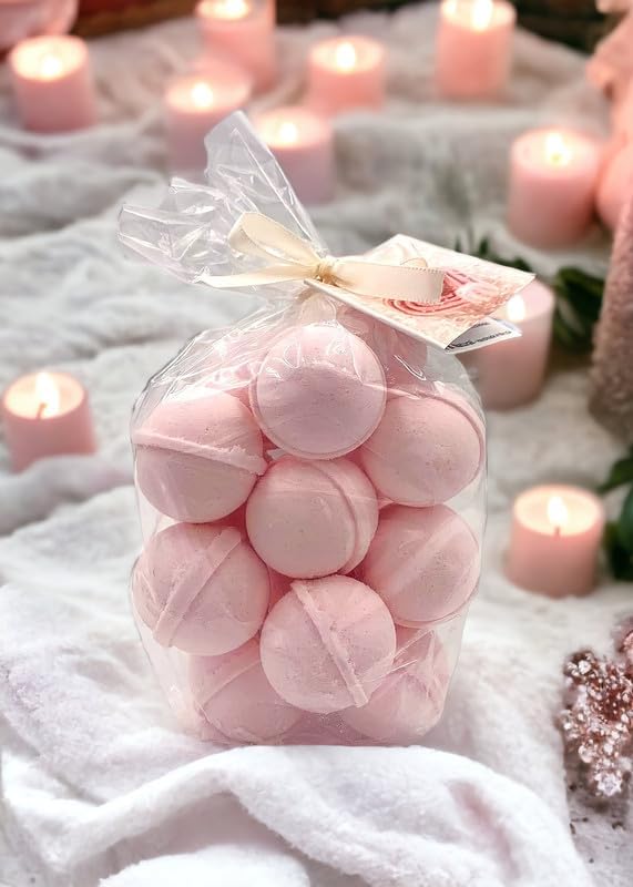 Bath Bombs Set of 14 Bombs 1 oz/ea, USA Handmade Bath Fizzies, Shea & Coco Butter | Moisturizing | Birthday Gift Idea for Her/Him | Natural Ingredients Vegan & Cruelty Free - Pink Sugar