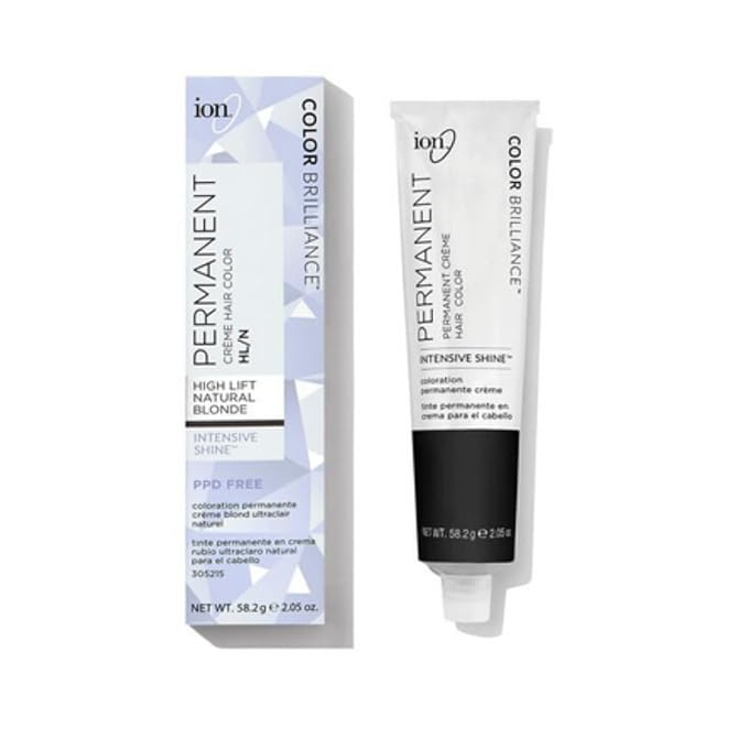 Ion High Lift Natural Blonde Cream Hair Color, HL-N, Permanent, Paraphenylenediamine Free, 100% Gray Coverage, Vegan and Cruelty Free, Low Ammonia, Nourishing, For Blonde Hair, 2.05 Ounce