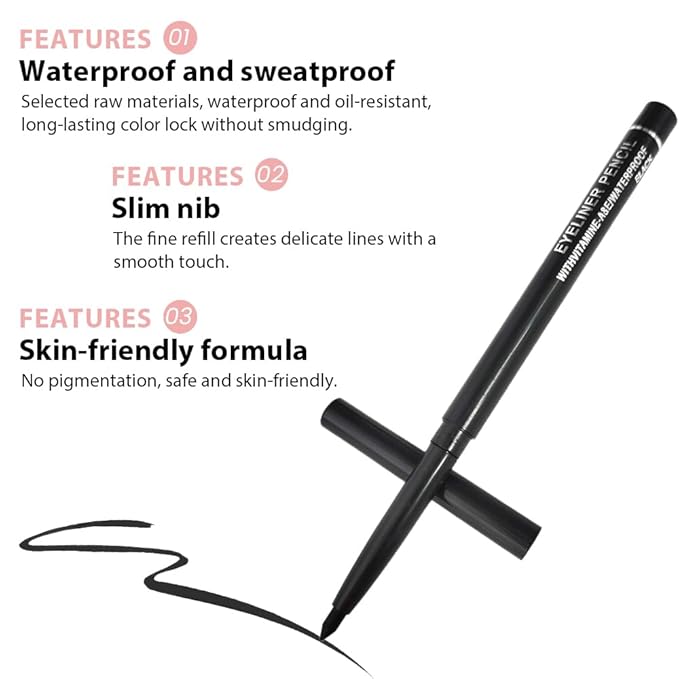 10PCS Automatic Waterproof Inner Eyeliner, Eyeshadow & Eyebrow Pencil – Multi-Use Cream Pen for Liner, Shadow & Brows,,Matte Quick Dry Eye Pencils, Smudge Proof, Delineador de ojos (6*Black+4*Brown)