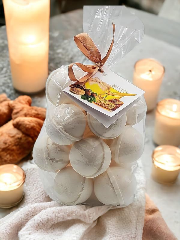 Bath Bombs Set of 14 Bombs 1 oz/ea, USA Handmade Bath Fizzies, Shea & Coco Butter | Moisturizing | Birthday Gift Idea for Her/Him | Natural Ingredients Vegan & Cruelty Free - Honey Almond