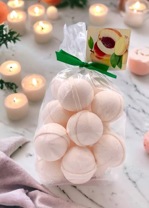 Bath Bombs 14 Set 1 oz/ea, Natural and Organic, USA Handmade | Aromatic Bath Fizzies | Nourishing, Shea & Coco Butter | Gift Set | Vegan & Cruelty-Free, Soothing & Calming - Ginger Peach