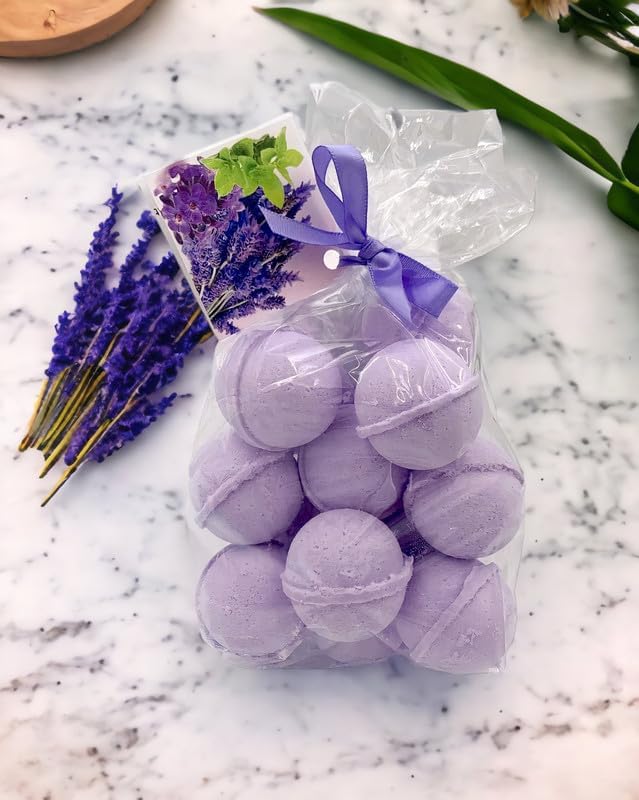 Bath Bombs 14 Set 1 oz/ea, Natural and Organic USA Handmade Bath Fizzies | Nourishing Shea & Coco Butter | Relaxing Aromatherapy | Gift Idea | Vegan & Cruelty-Free, Skin Friendly - Lavender Vanilla