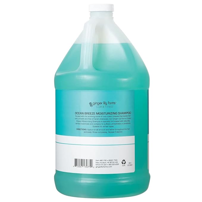 Ginger Lily Farms Club & Fitness Moisturizing Shampoo for All Hair Types, 100% Vegan & Cruelty-Free, Ocean Breeze Scent, 1 Gallon (128 fl oz) Refill
