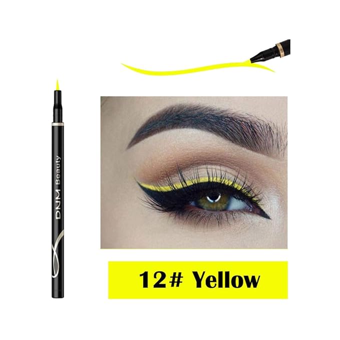DNM Cat Eye Makeup Waterproof Neon Colorful Liquid Eyeliner Pen Make Up Comestics Long-lasting Black Eye Liner Pencil Makeup Tools (yellow)