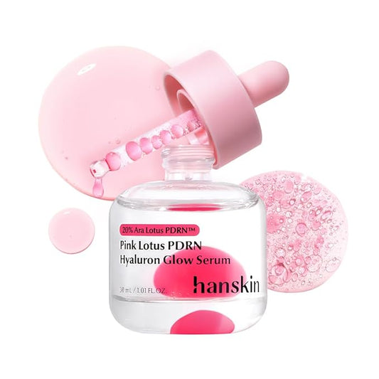Hanskin PDRN Pink Peptide Hyaluron Glow Serum - 200,000ppm Pink Lotus Vegan PDRN | Intensive Hydrating Glow Ball Essence for Glass Skin, Plumping & Firming | Korean Skincare 1.01 fl. oz.