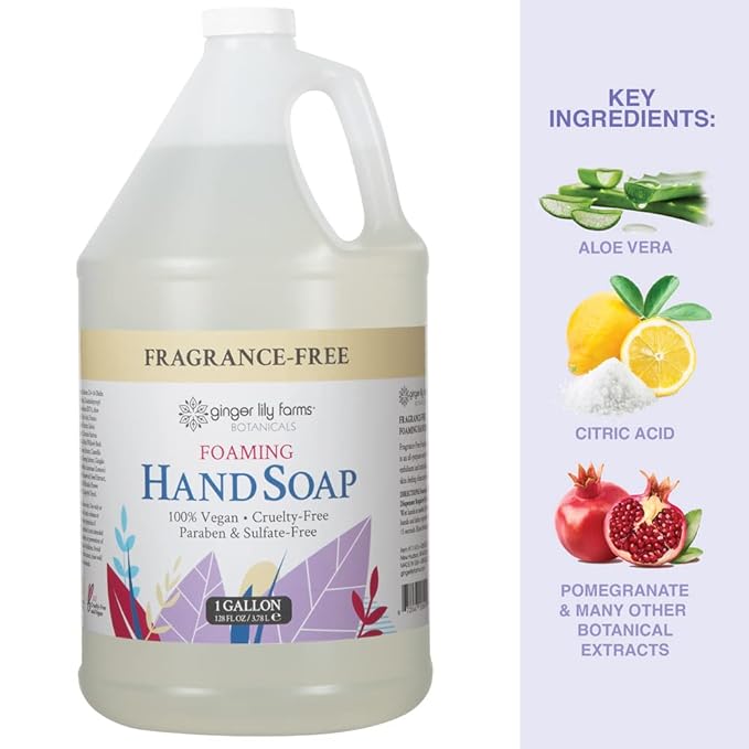 Ginger Lily Farms Botanicals All-Purpose Foaming Hand Soap Refill, Fragrance Free, 100% Vegan & Cruelty-Free, Unscented, 1 Gallon (128 fl oz)
