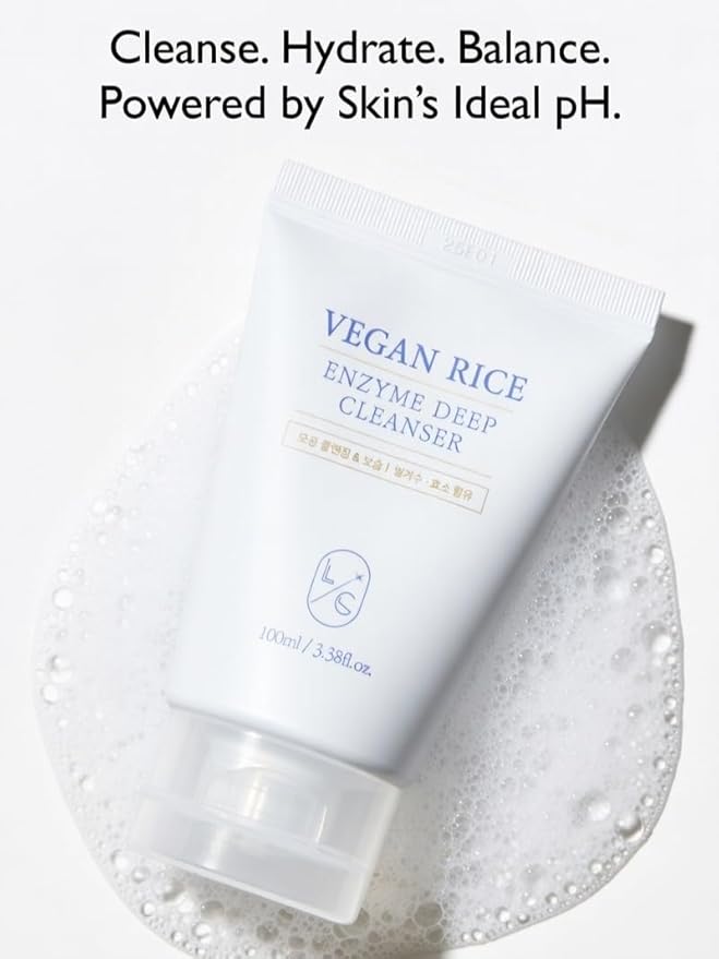 LICORNE Vegan Rice Enzyme Purifying Cleanser (3.38 fl oz) - Exfoliating Face Wash for Pores & Blackheads - Korean Rice Water Foam Cleanser - Deep Pore Purifying & Makeup Remover for Radiant Glow