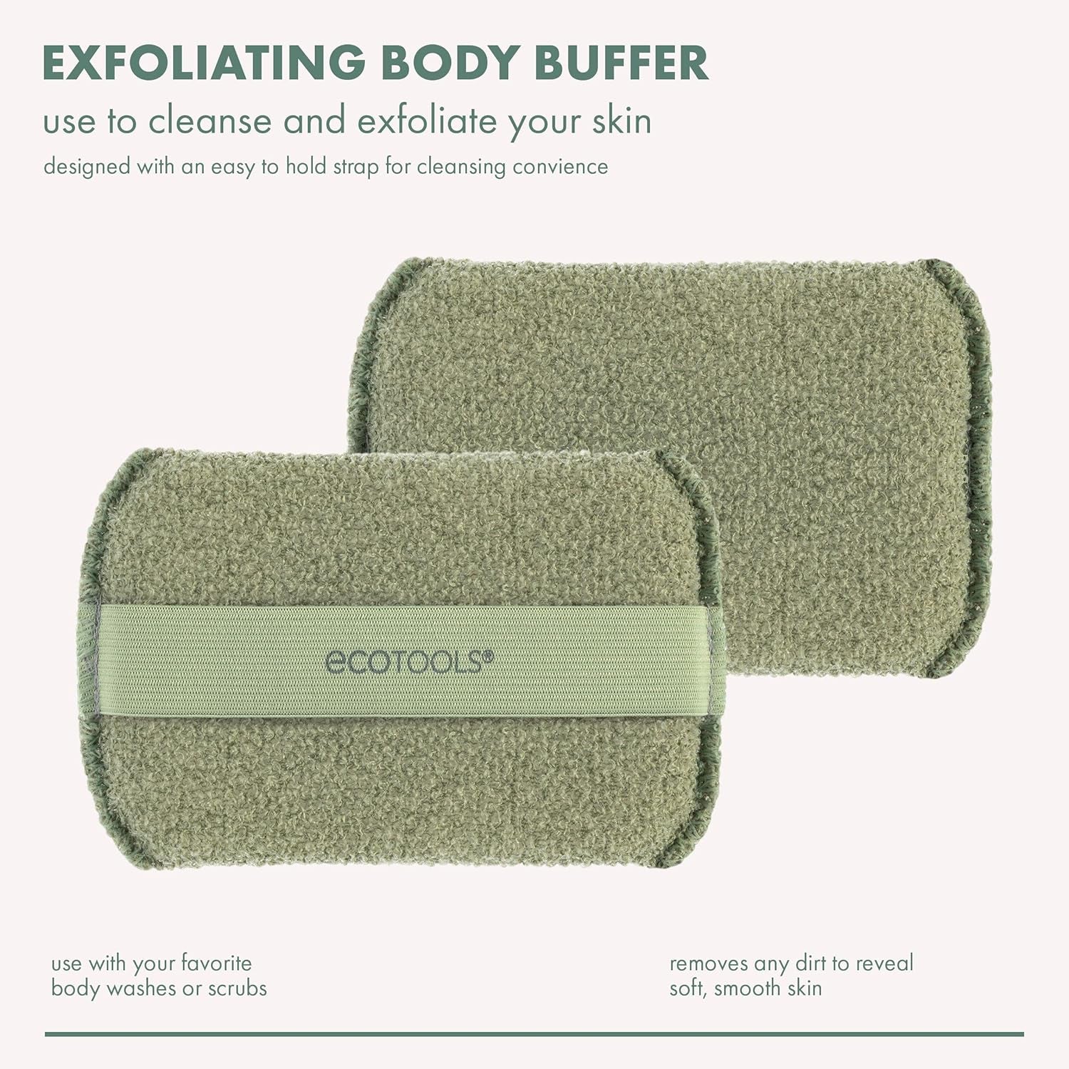 Exfoliating Body Buffer, for Body Cleansing, Designed with Strap, Sustainable and Vegan Body Scrubber, 4 Count (Pack of 1)