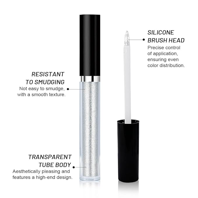 SUAKE Liquid Sparkling Glitter Eyeshadow Stick Pack - High Pigment Shimmer Metallic Eye Shadow, Long-Lasting, White Blue Black Gold Purple Bold Colors,Quicking-Dry (1#-White, Pack of 1)