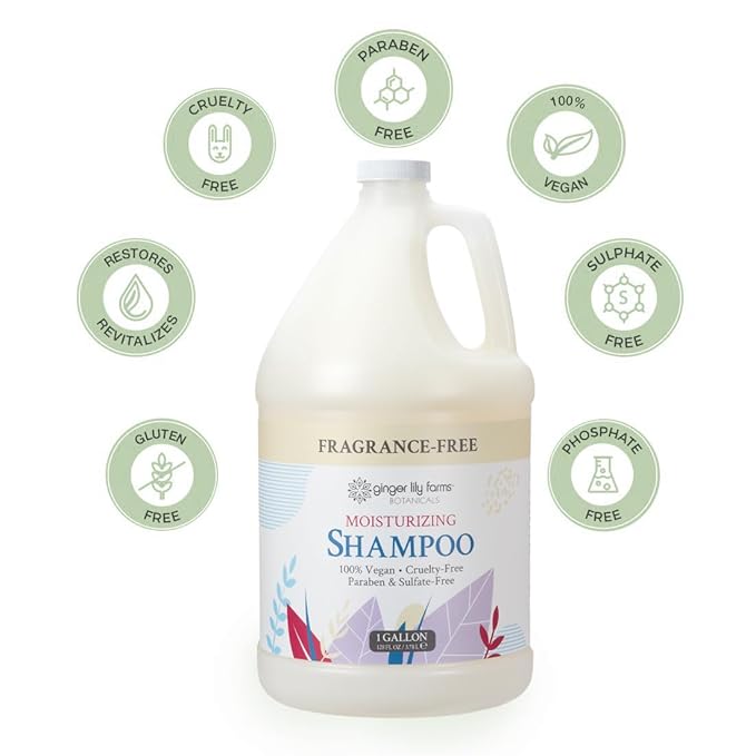Ginger Lily Farms Botanicals Moisturizing Shampoo for All Hair Types, 100% Vegan & Cruelty-Free, Fragrance Free, 1 Gallon Refill (Pack of 4)