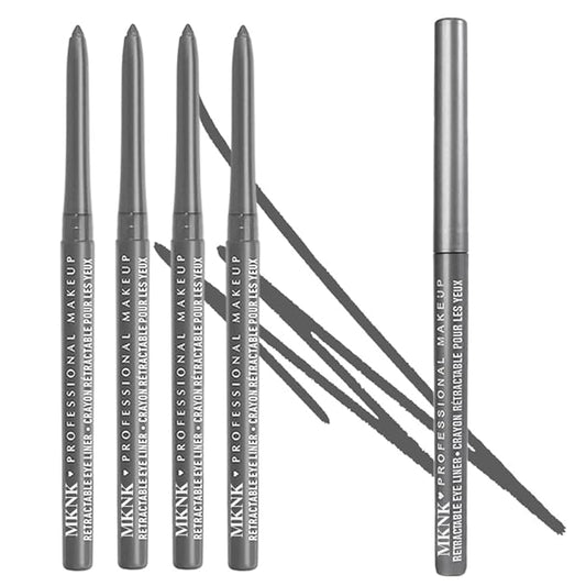 4Pcs Retractable Creamy Eyeliner & Eyeshadow Sticks for Women, Black White Brown Blue Purple Green Gray Colors, Ultra Pigmented Eye Pencils, Matte Satin Finish,Vegan (4 Pcs: 06# Silver Gray)
