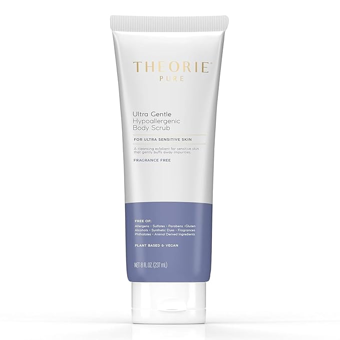 THEORIE Pure Face and Body Scrub- Hypoallergenic, Aloe Based & Vegan- Fragrance, Sulfate, Irritant, Paraben & Allergen FREE, Ultra Gentle Cleansing Exfoliant for Sensitive Skin, 8 Fl.Oz Tube / 237 mL