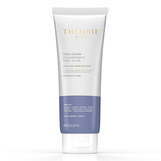 THEORIE Pure Face and Body Scrub- Hypoallergenic, Aloe Based & Vegan- Fragrance, Sulfate, Irritant, Paraben & Allergen FREE, Ultra Gentle Cleansing Exfoliant for Sensitive Skin, 8 Fl.Oz Tube / 237 mL