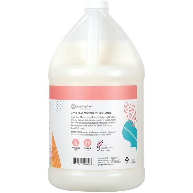 Ginger Lily Farms Botanicals Moisturizing Shampoo for All Hair Types, 100% Vegan & Cruelty-Free, Apple Pear Scent, 1 Gallon (Pack of 4)