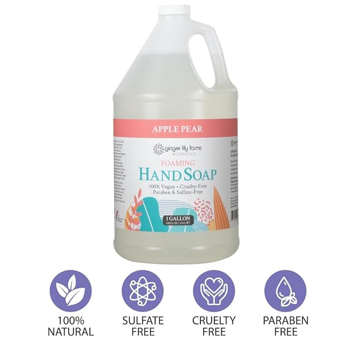 Ginger Lily Farms Botanicals All-Purpose Foaming Hand Soap Refill, 100% Vegan & Cruelty-Free, Apple Pear Scent, 1 Gallon (Pack of 4)