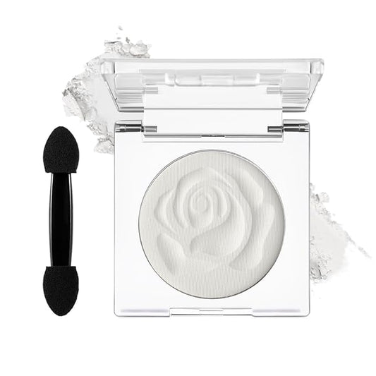 DE'LANCI Matte White Eyeshadow, High Pigment Vegan Pressed White Powder Waterproof, Velvety Blendable Formula for Eye Base, Travel Friendly with Brush Longwear Makeup for Stage Halloween & Cosplay, 02