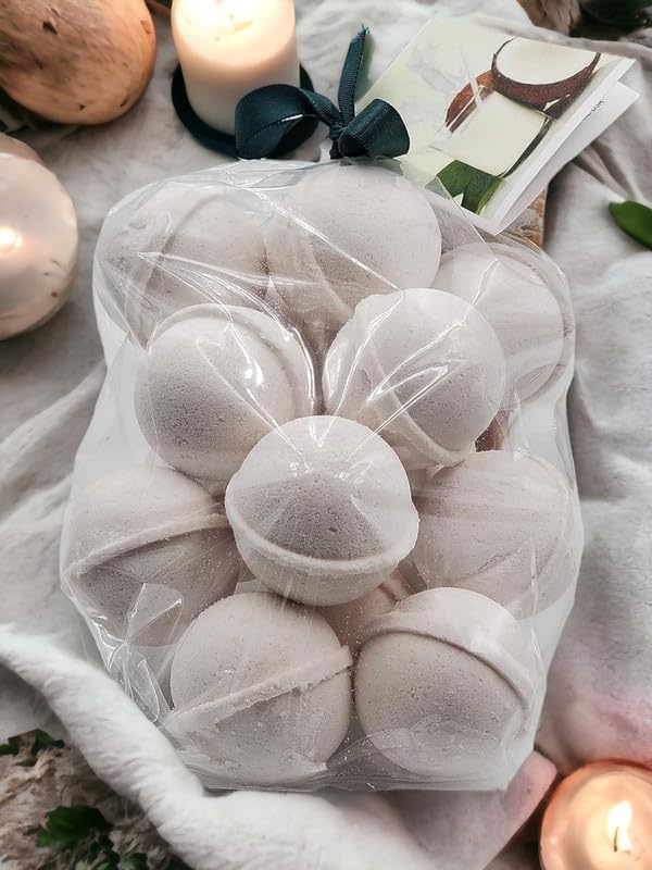 Bath Bombs 14 Set 1 oz/ea, USA Handmade, Quality Bath Fizzies | Essential Oils Aromatheraphy | Moisturizing Shea & Coco Butter | Natural and Organic, Vegan & Cruelty-Free - Creamy Coconut