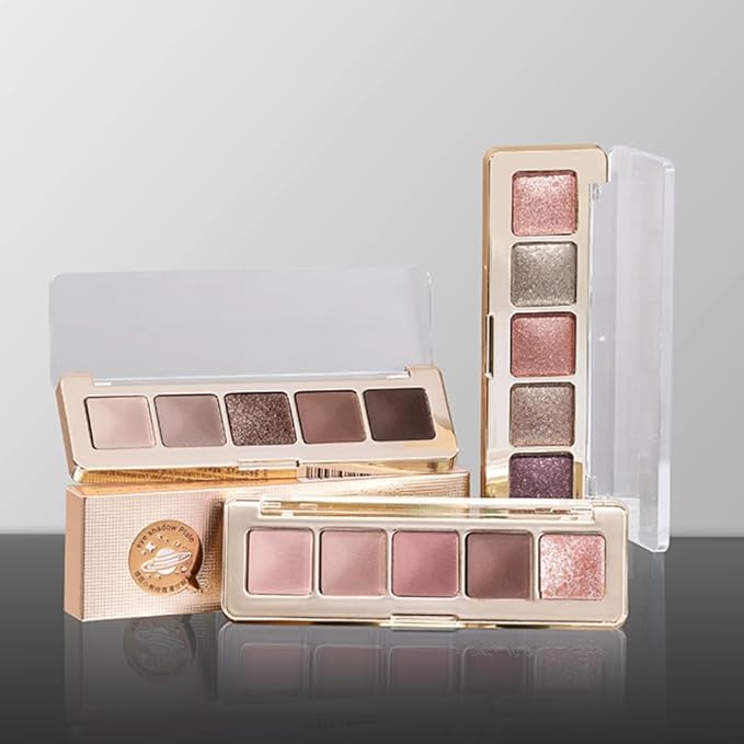 5 Color Eyeshadow Palette, Matte and Shimmer Powder Makeup, Highly Pigmented Blendable Shadows, Long-Lasting Waterproof, Natural Nude Brown Pink Shades C01