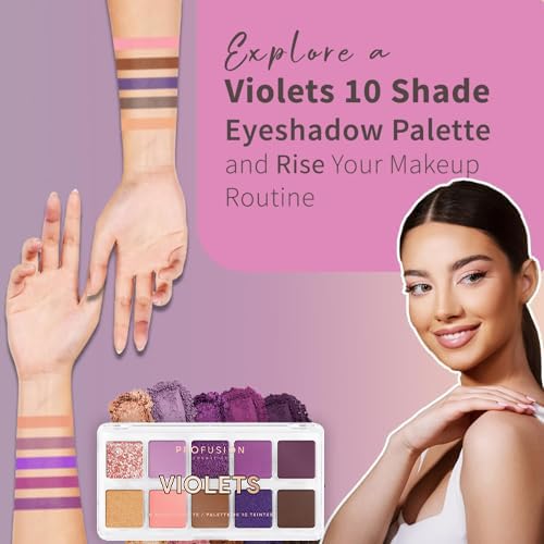 Profusion Cosmetics Violets 10 Shade Eyeshadow Palette – Matte & Shimmer Violet Tones, Pigmented & Blendable Shadows for Stunning Eye Looks and Rise Your Makeup Routine