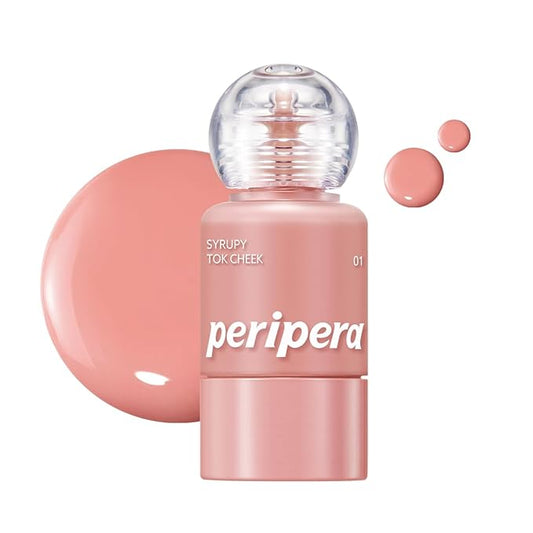 PERIPERA SYRUPY TOK CHEEK 15 Colors, Liquid Blush, Dewy Finish and Hydrates All day, Soft Velvet Texture Face Cheek Tint (01 LIGHT PEACH)