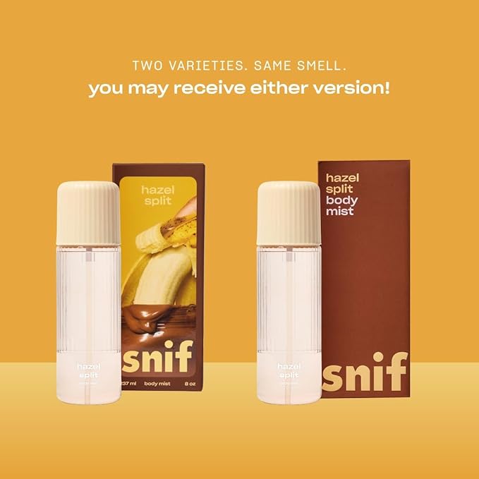 Snif Hazel Split Body Mist 8oz, Gourmand Chocolate Hazelnut Fragrance Mist for Body & Hair, Cocoa, Banana & Coconut, Clean, Vegan, Cruelty Free