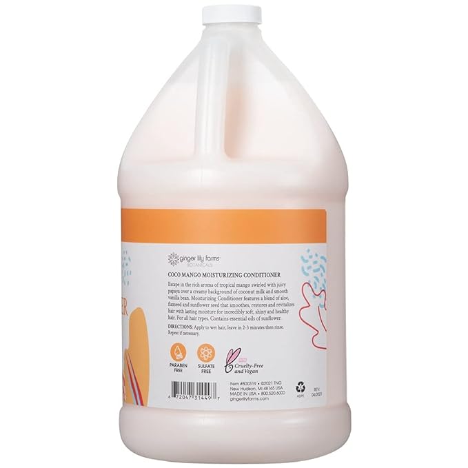 Ginger Lily Farms Botanicals Moisturizing Conditioner for All Hair Types, Coco Mango, 100% Vegan & Cruelty-Free, Coconut Mango Scent, 1 Gallon Refill