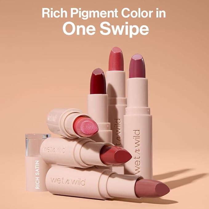 wet n wild Mega Last Rich Satin Lip Color,Rich Creamy Color with Satin Finish,Infused with Vitamin E & Moisturizing Argan Oil,Lightweight,Silky-Smooth,Vegan & Cruelty-Free- Hush Lil' Beige (Pack of 2)