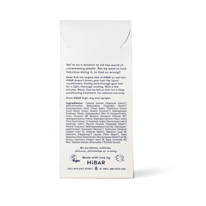 HiBAR - Repair Conditioner Bar - For Damaged, Broken, Brittle Hair - Restore & Nourish - With Quinoa Protein & Jojoba Oil - Plastic-Free - Soap, Paraben & Sulfate-Free -Color Safe & Vegan -1 Solid Bar